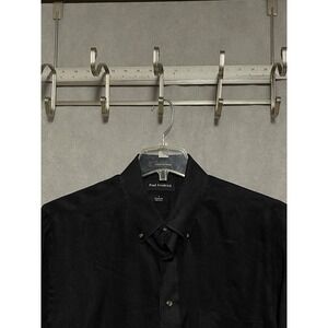 Paul Fredrick Shirt Men L Black Finest Pure Linen Classic Button Coastal Casual